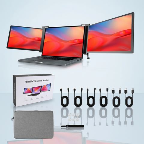 Notebook com duas telas laterais formando um monitor triplo portátil